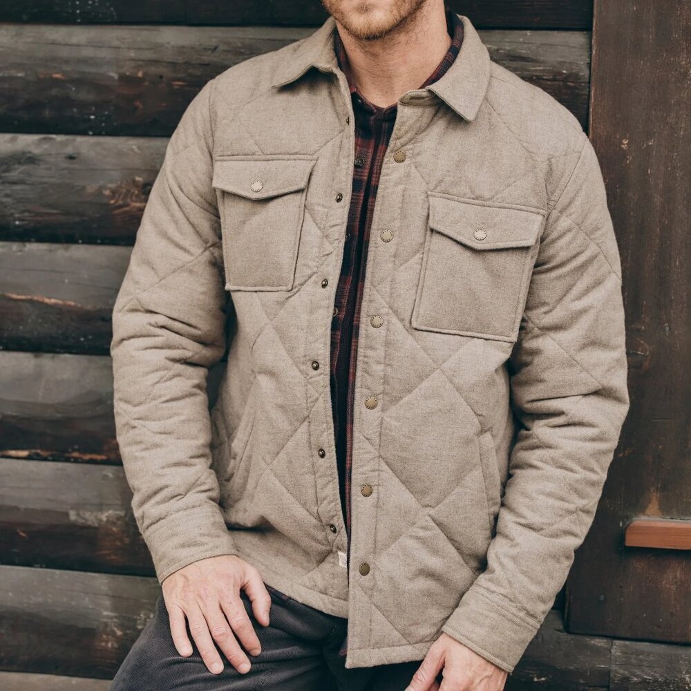 NWT$188 MARINE LAYER Olin Quilted Insulated Overshirt Jacket Cabincore Taupe XXL